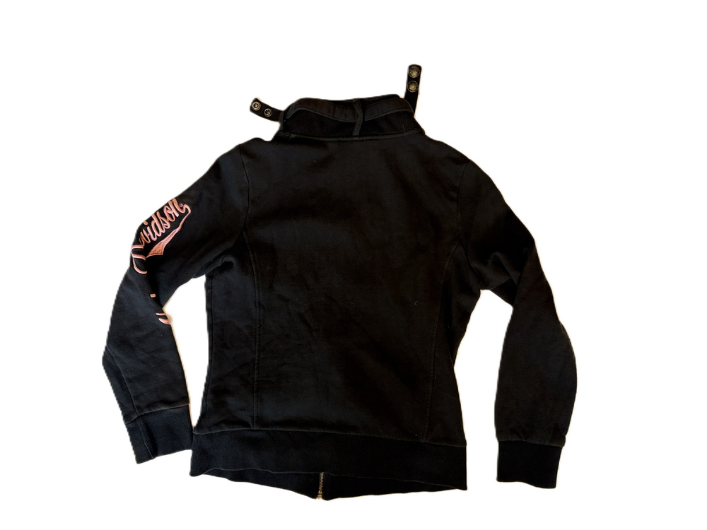 Harley Davidson Zip Up Jacket Black Pink Embroidered Womens Size Small - Picture 8 of 8